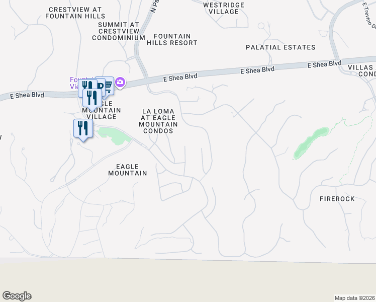 map of restaurants, bars, coffee shops, grocery stores, and more near 9817 North Azure Court in Fountain Hills