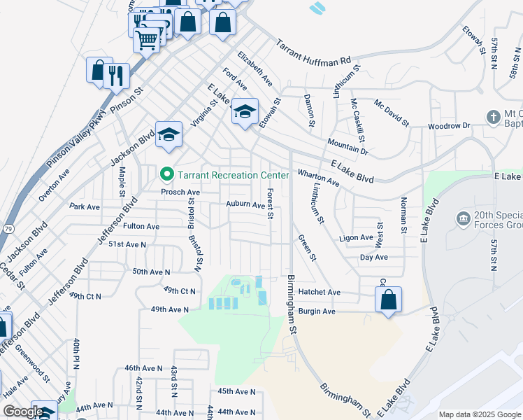 map of restaurants, bars, coffee shops, grocery stores, and more near 1469 Auburn Avenue in Birmingham