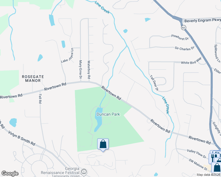map of restaurants, bars, coffee shops, grocery stores, and more near 6465 RiverTown Road in Fairburn