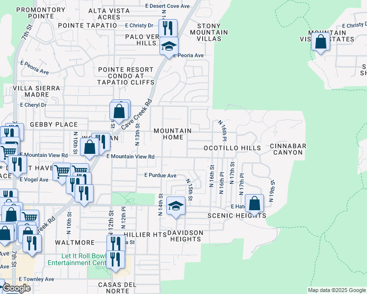 map of restaurants, bars, coffee shops, grocery stores, and more near 1503 East Ironwood Drive in Phoenix