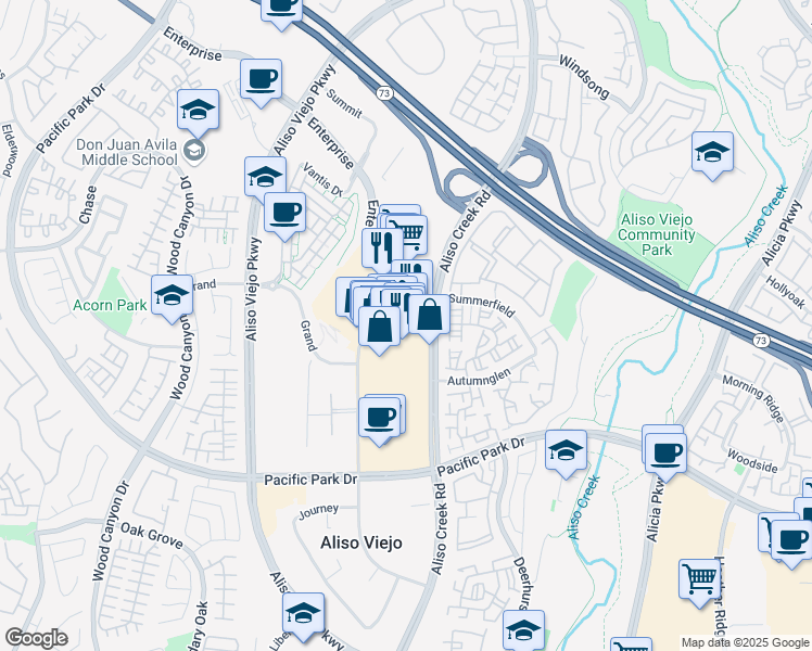 map of restaurants, bars, coffee shops, grocery stores, and more near 26633 Aliso Creek Road in Aliso Viejo