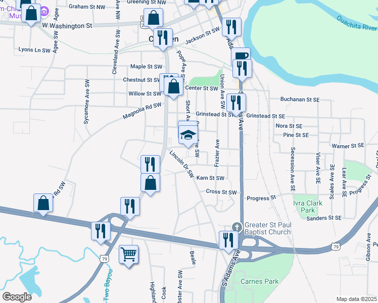 map of restaurants, bars, coffee shops, grocery stores, and more near 327 Stewart Street Southwest in Camden