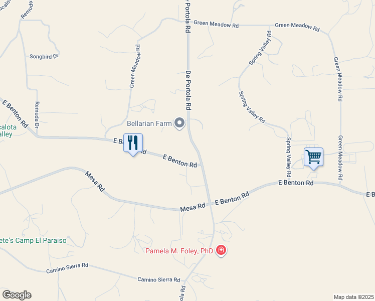 map of restaurants, bars, coffee shops, grocery stores, and more near 39010 East Benton Road in Temecula