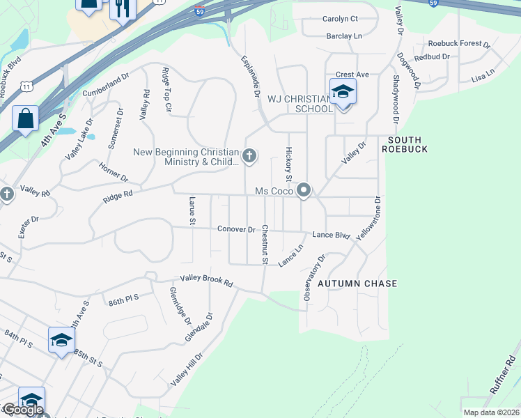 map of restaurants, bars, coffee shops, grocery stores, and more near 516 Chestnut Street in Birmingham