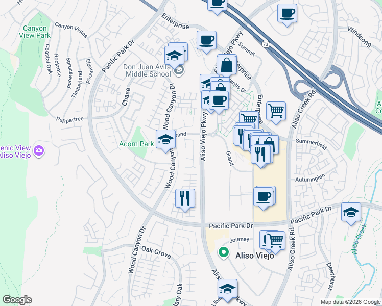 map of restaurants, bars, coffee shops, grocery stores, and more near 20 Parisville in Aliso Viejo