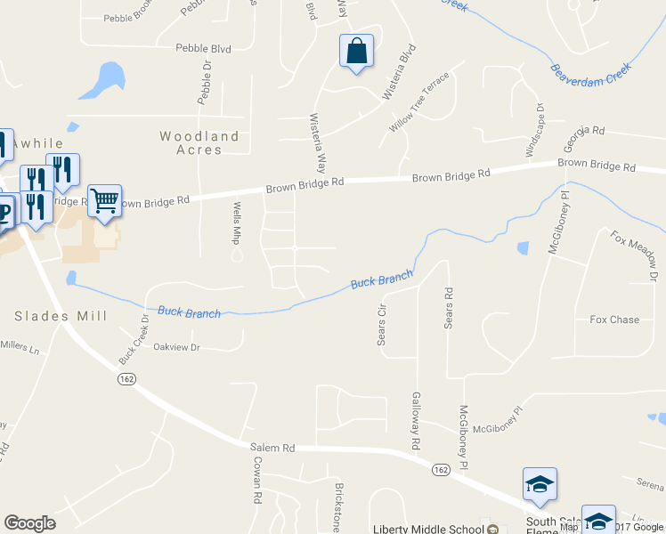 map of restaurants, bars, coffee shops, grocery stores, and more near 145 Bonito Lane in Covington