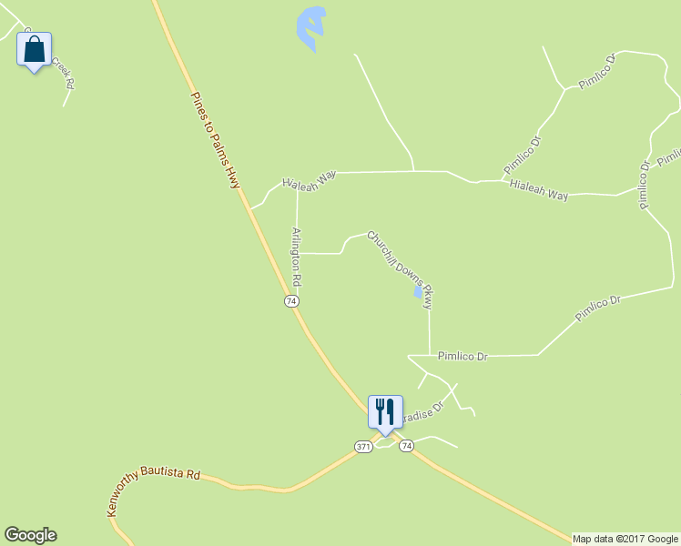 map of restaurants, bars, coffee shops, grocery stores, and more near 61390 California 74 in Mountain Center