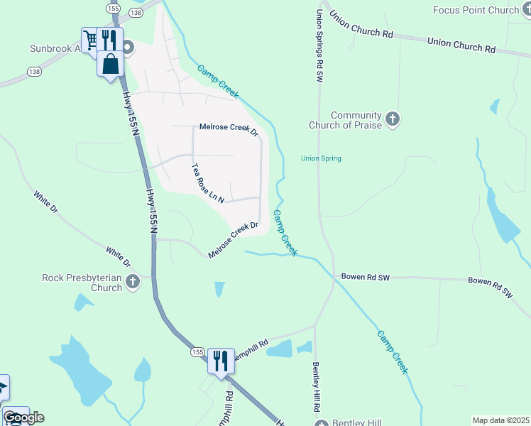 map of restaurants, bars, coffee shops, grocery stores, and more near 140 Melrose Creek Drive in Stockbridge