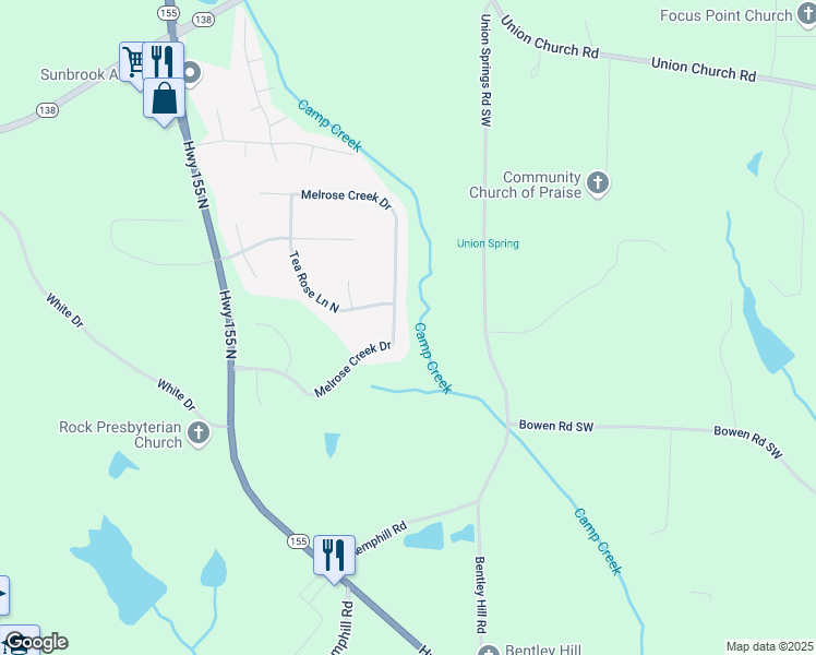 map of restaurants, bars, coffee shops, grocery stores, and more near 140 Melrose Creek Drive in Stockbridge