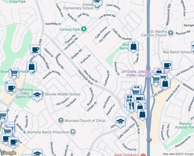 map of restaurants, bars, coffee shops, grocery stores, and more near 39970 Windemere Court in Murrieta