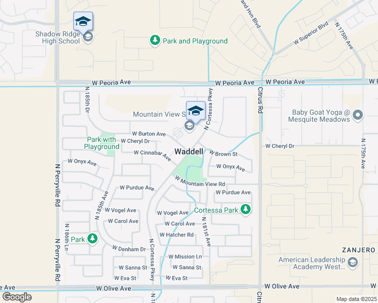 map of restaurants, bars, coffee shops, grocery stores, and more near 18302 West Burton Avenue in Waddell