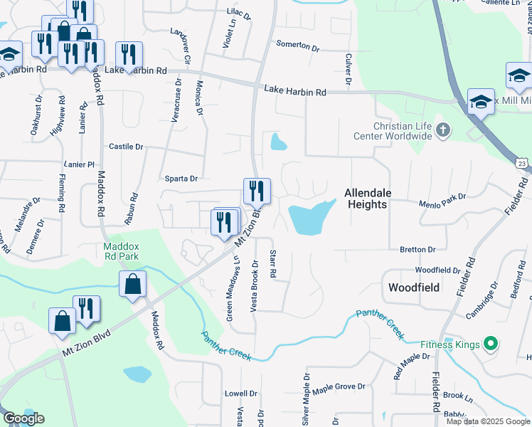map of restaurants, bars, coffee shops, grocery stores, and more near 6550 Mount Zion Boulevard in Morrow