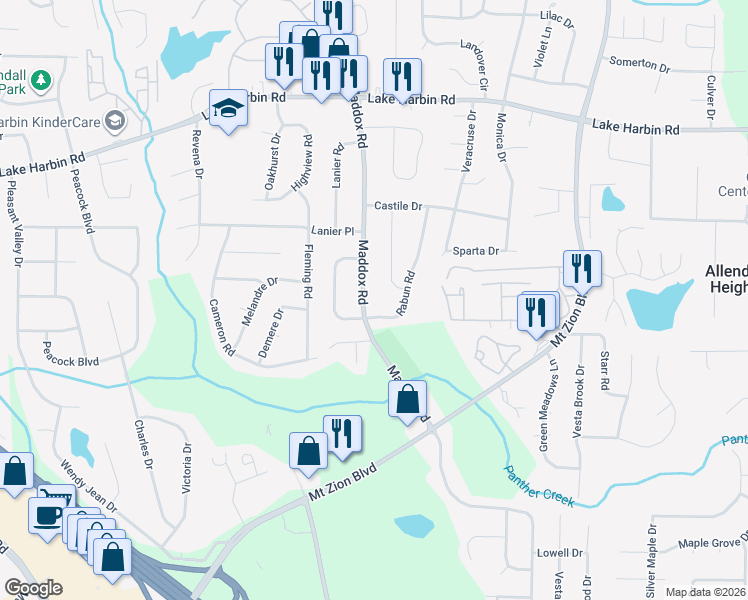 map of restaurants, bars, coffee shops, grocery stores, and more near 6554 Maddox Road in Morrow