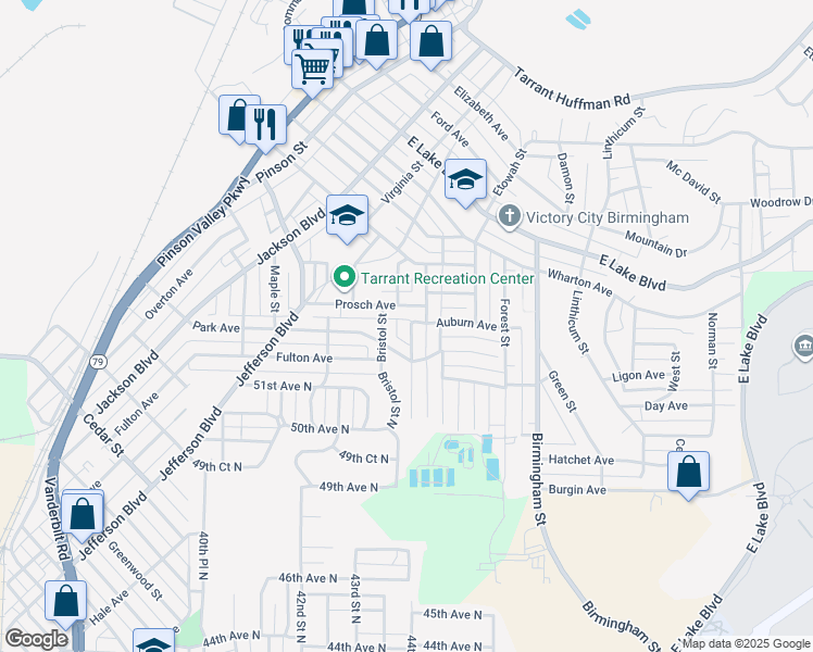 map of restaurants, bars, coffee shops, grocery stores, and more near 1160 Westley Street in Birmingham