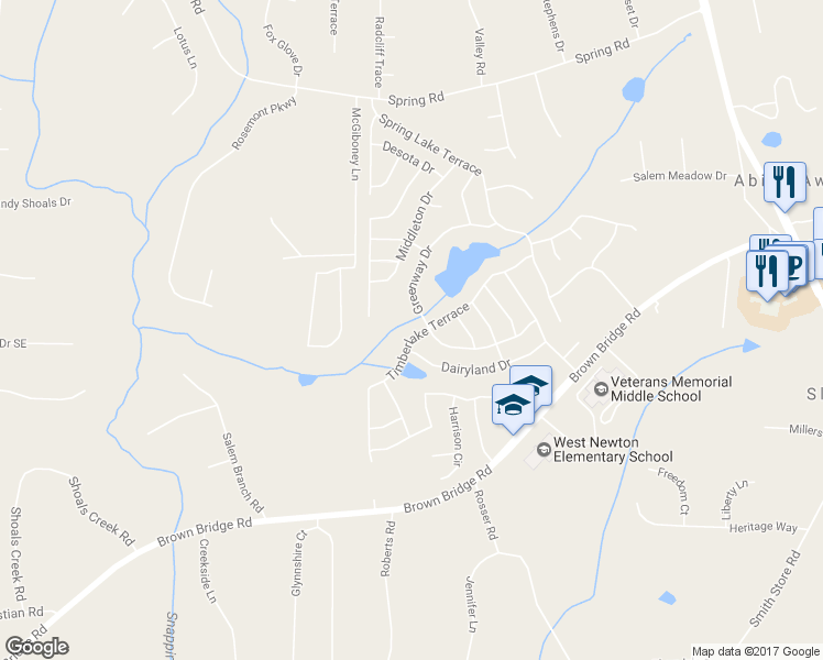 map of restaurants, bars, coffee shops, grocery stores, and more near 125 Timberlake Terrace in Covington