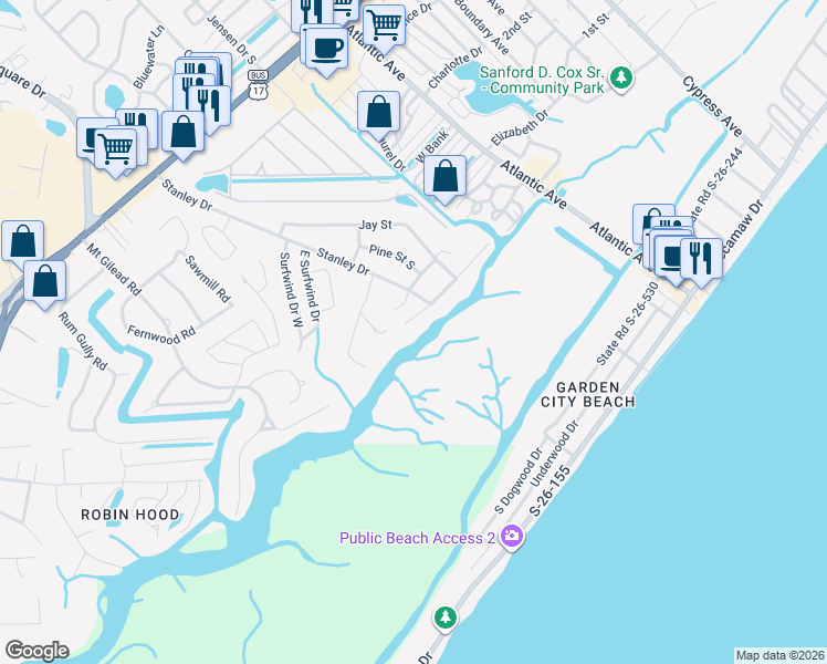 map of restaurants, bars, coffee shops, grocery stores, and more near 3101 State Road S-26-816 in Murrells Inlet