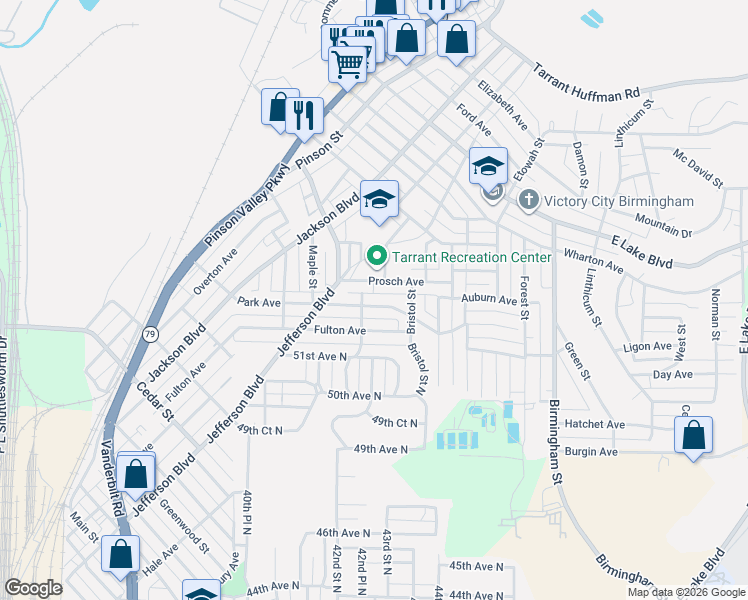 map of restaurants, bars, coffee shops, grocery stores, and more near 1326 Park Avenue in Birmingham