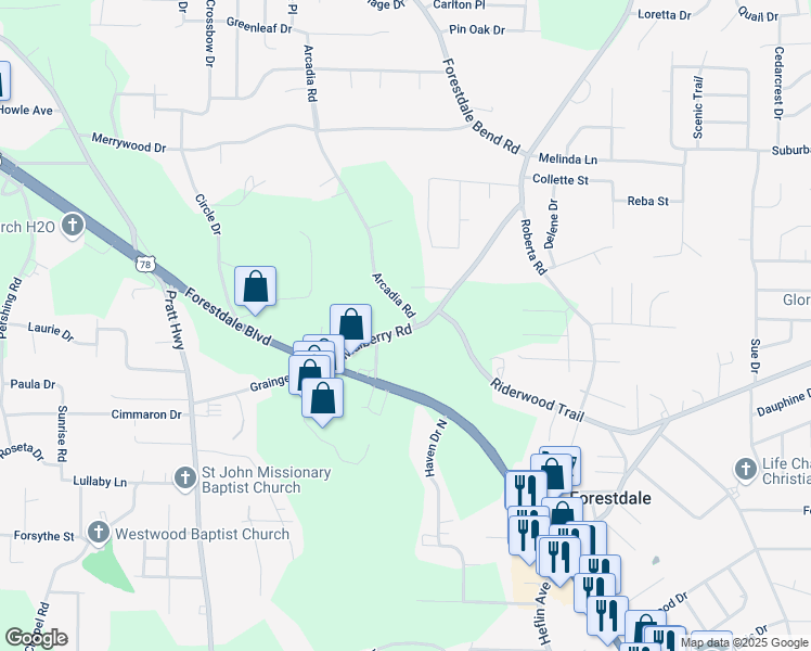 map of restaurants, bars, coffee shops, grocery stores, and more near 130 Mulberry Road in Birmingham