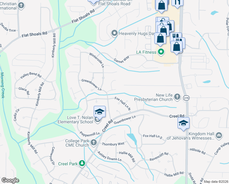 map of restaurants, bars, coffee shops, grocery stores, and more near 625 Butterfield Lane in College Park