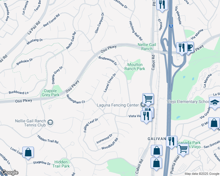 map of restaurants, bars, coffee shops, grocery stores, and more near 26631 Laurel Crest Drive in Laguna Hills