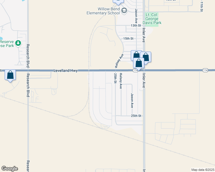 map of restaurants, bars, coffee shops, grocery stores, and more near 8981-8999 25th Street in Lubbock