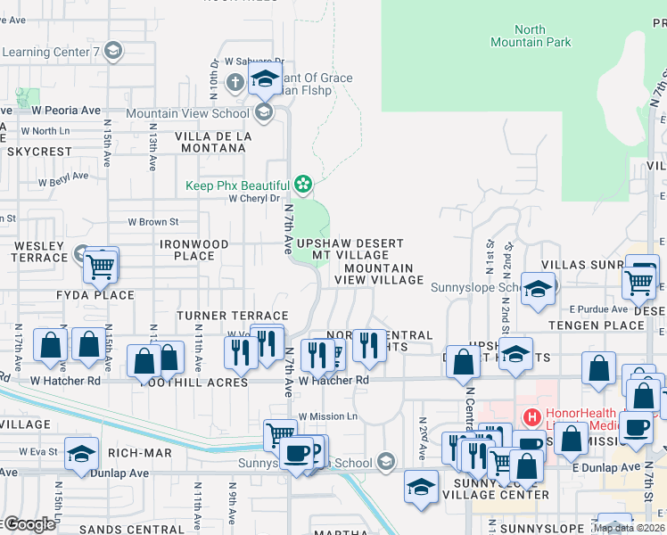 map of restaurants, bars, coffee shops, grocery stores, and more near 9829 North 5th Avenue in Phoenix