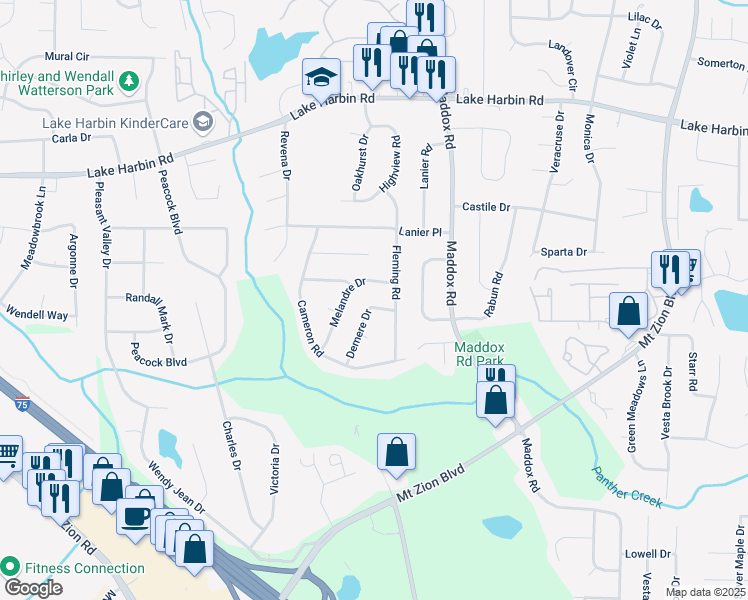 map of restaurants, bars, coffee shops, grocery stores, and more near 6547 Demere Drive in Morrow