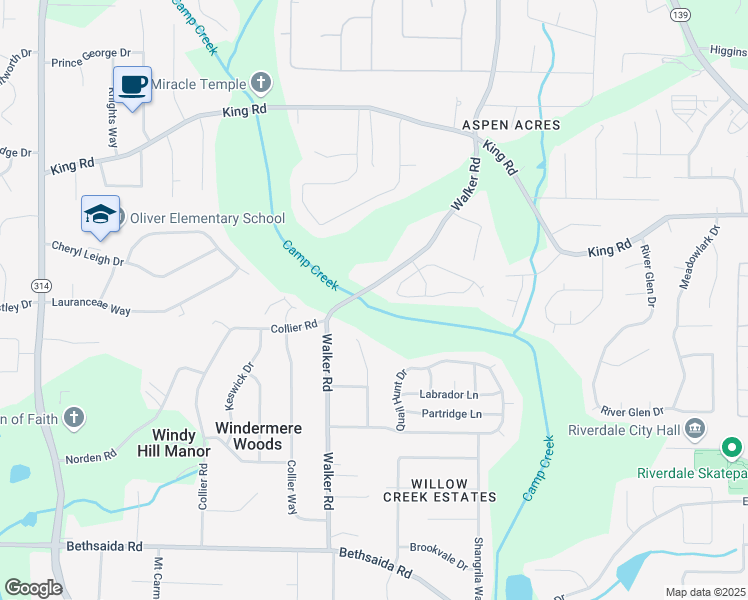map of restaurants, bars, coffee shops, grocery stores, and more near 6542 Walker Road in Riverdale