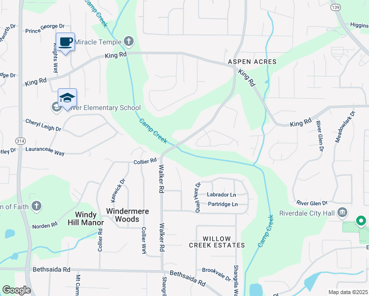 map of restaurants, bars, coffee shops, grocery stores, and more near 6542 Walker Road in Riverdale