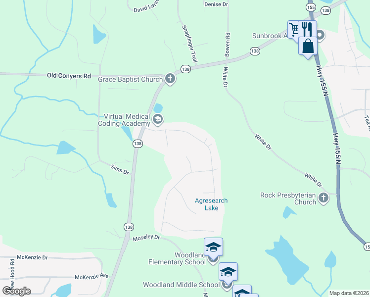 map of restaurants, bars, coffee shops, grocery stores, and more near 230 Sharon Acres Court in Stockbridge