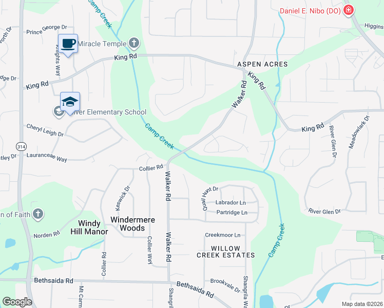 map of restaurants, bars, coffee shops, grocery stores, and more near 6542 Walker Road in Riverdale