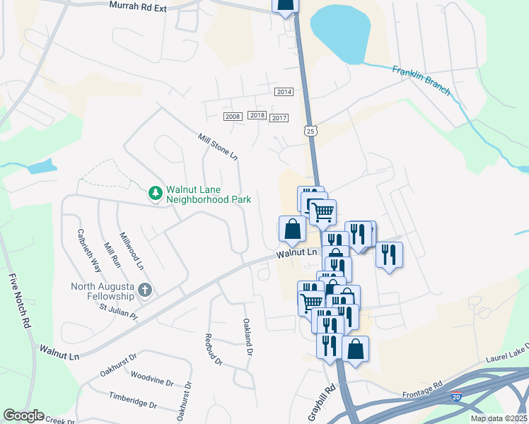 map of restaurants, bars, coffee shops, grocery stores, and more near 201 Haley Drive in North Augusta