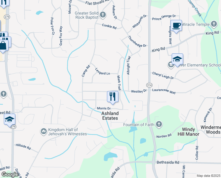 map of restaurants, bars, coffee shops, grocery stores, and more near 1971 Westley Drive in Riverdale