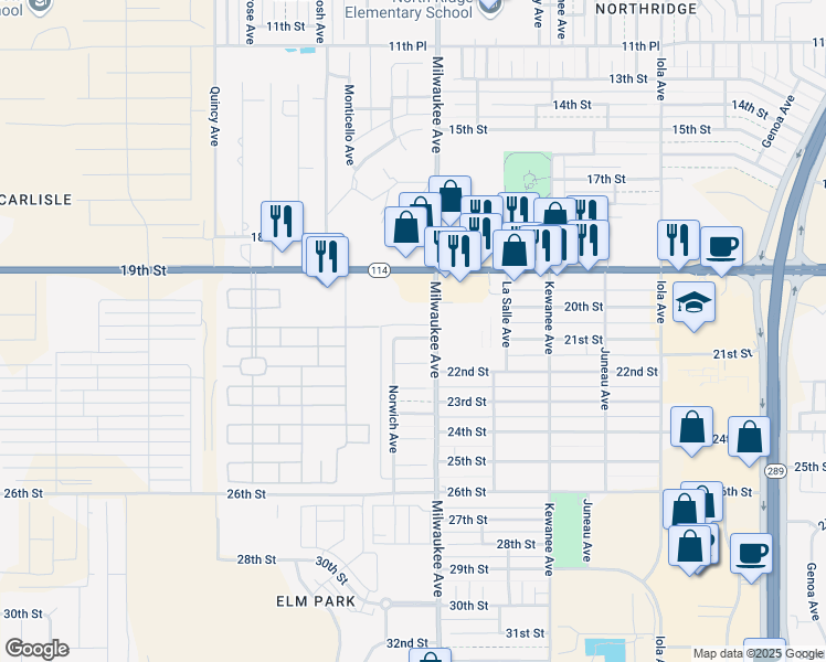 map of restaurants, bars, coffee shops, grocery stores, and more near 6508 21st Street in Lubbock