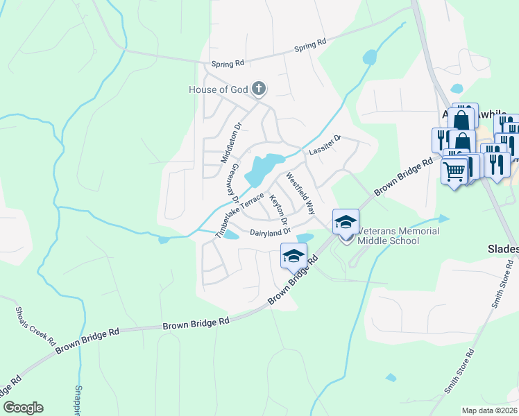 map of restaurants, bars, coffee shops, grocery stores, and more near 70 Timberlake Terrace in Covington