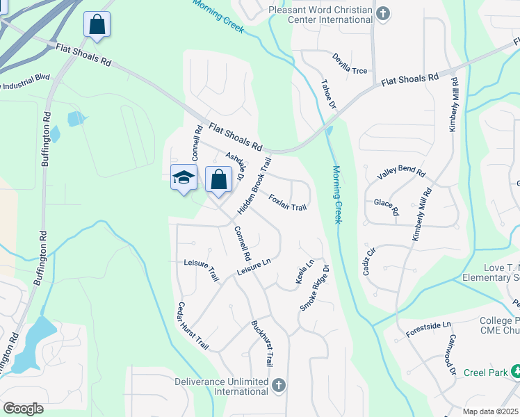map of restaurants, bars, coffee shops, grocery stores, and more near 3420 Leisure Lane in Atlanta