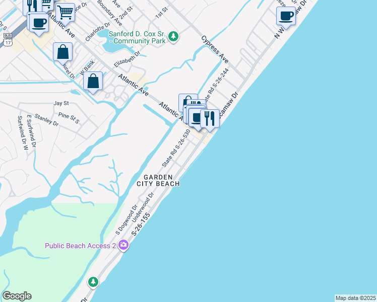 map of restaurants, bars, coffee shops, grocery stores, and more near in Murrells Inlet