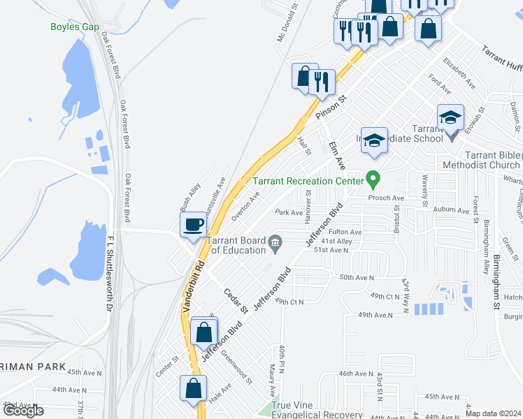 map of restaurants, bars, coffee shops, grocery stores, and more near 932 Jackson Boulevard in Birmingham