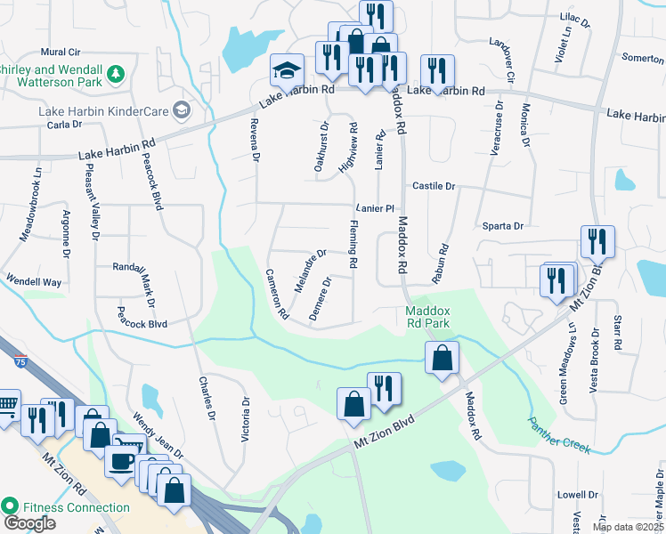 map of restaurants, bars, coffee shops, grocery stores, and more near 6547 Demere Drive in Morrow