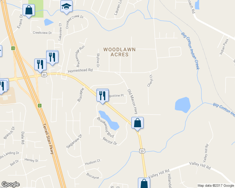 map of restaurants, bars, coffee shops, grocery stores, and more near 3838 Augustine Place in Rex