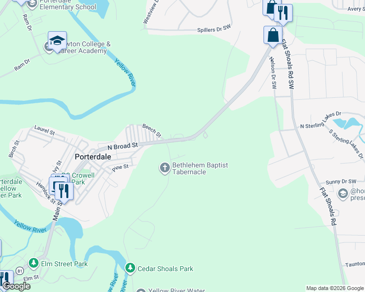 map of restaurants, bars, coffee shops, grocery stores, and more near 4 Daisy Street in Porterdale