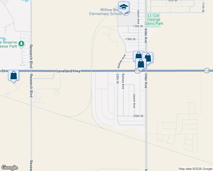 map of restaurants, bars, coffee shops, grocery stores, and more near 8981-8999 25th Street in Lubbock