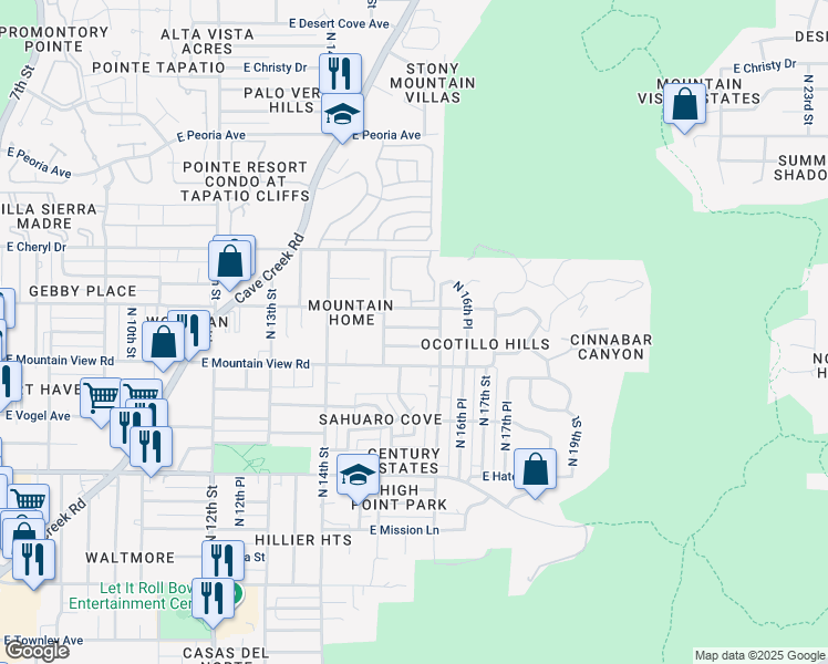 map of restaurants, bars, coffee shops, grocery stores, and more near 1534 East Ironwood Drive in Phoenix