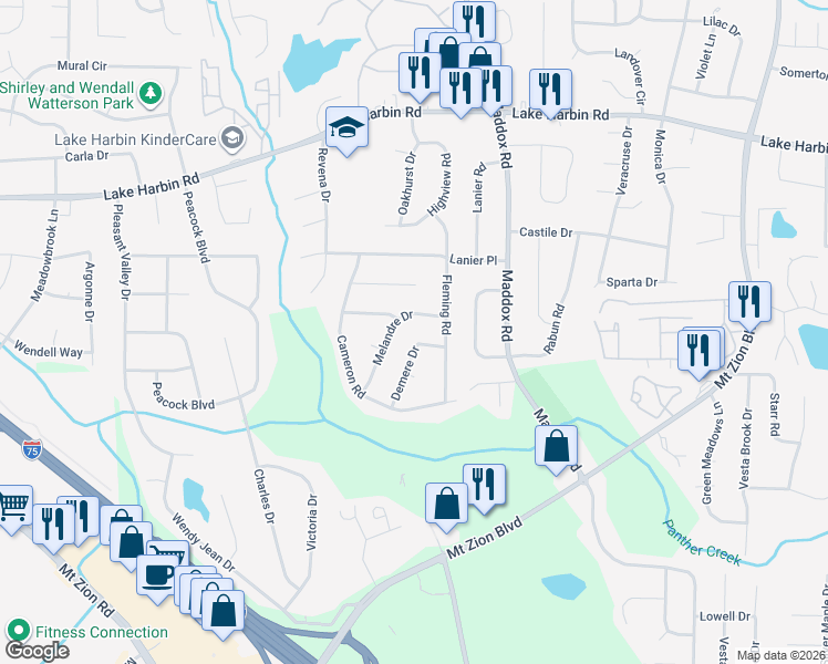 map of restaurants, bars, coffee shops, grocery stores, and more near 6557 Demere Drive in Morrow