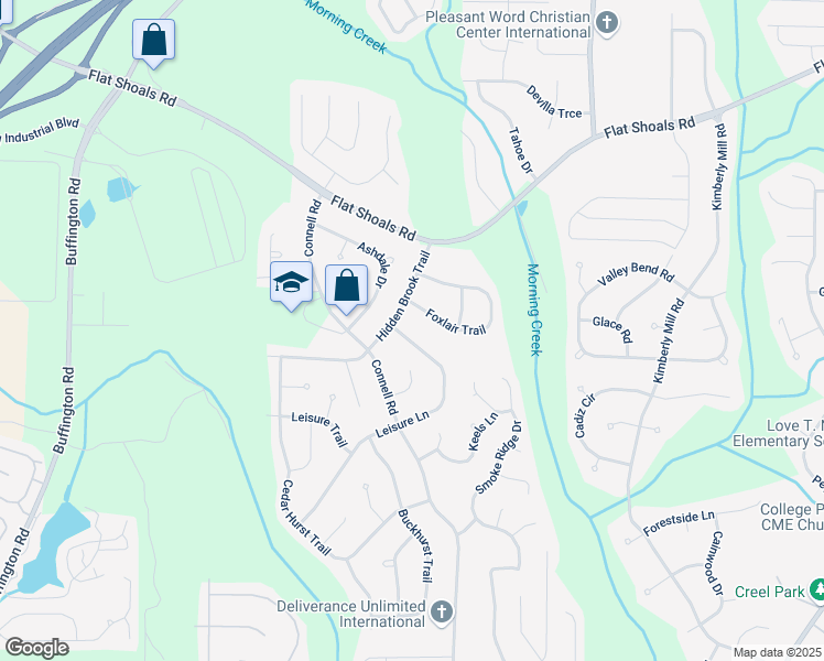 map of restaurants, bars, coffee shops, grocery stores, and more near 3420 Leisure Lane in Atlanta
