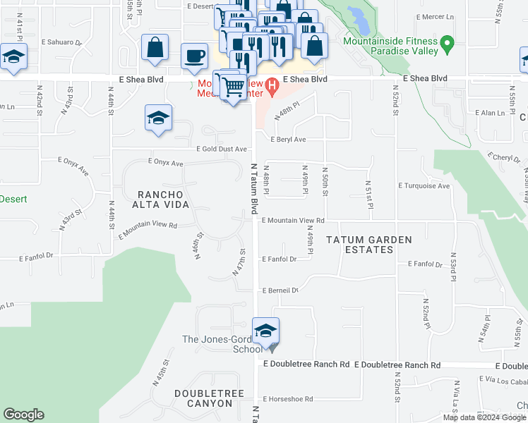 map of restaurants, bars, coffee shops, grocery stores, and more near 4800 East Mountain View Road in Paradise Valley
