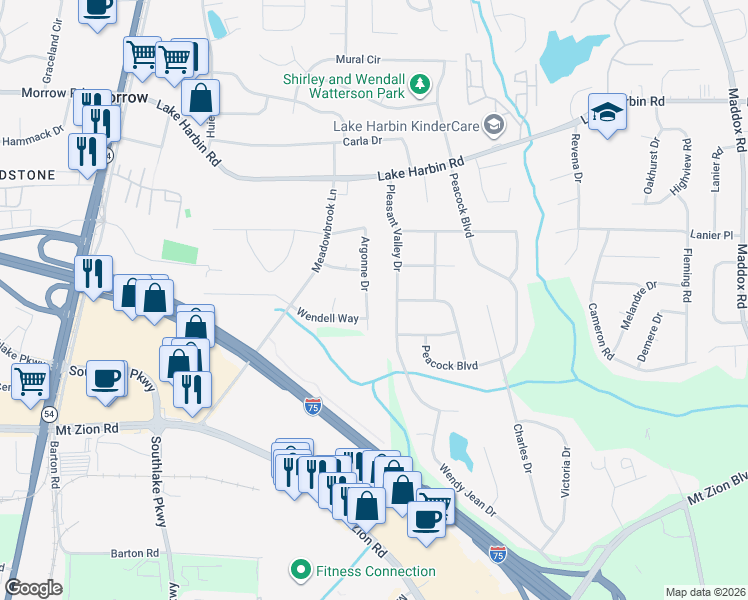 map of restaurants, bars, coffee shops, grocery stores, and more near 1914 Argonne Drive in Morrow