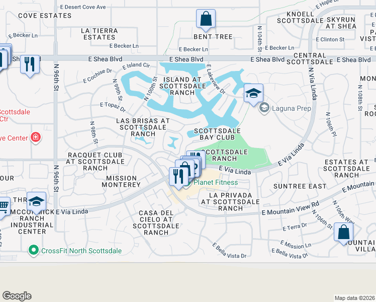 map of restaurants, bars, coffee shops, grocery stores, and more near 10080 East Mountainview Lake Drive in Scottsdale