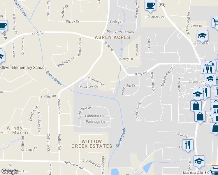 map of restaurants, bars, coffee shops, grocery stores, and more near 1197 Gallahad Court in Riverdale