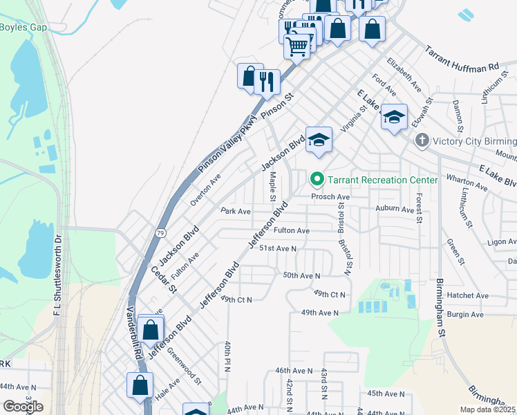map of restaurants, bars, coffee shops, grocery stores, and more near 1258 Park Ave in Birmingham
